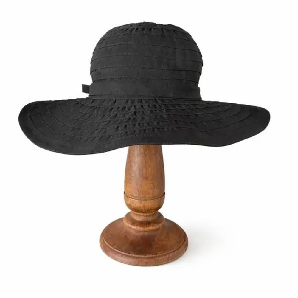 Kallina Sun Hat‎ Black Wide Brim UPF 50+ Packable Bow Beachwear Resort Travel